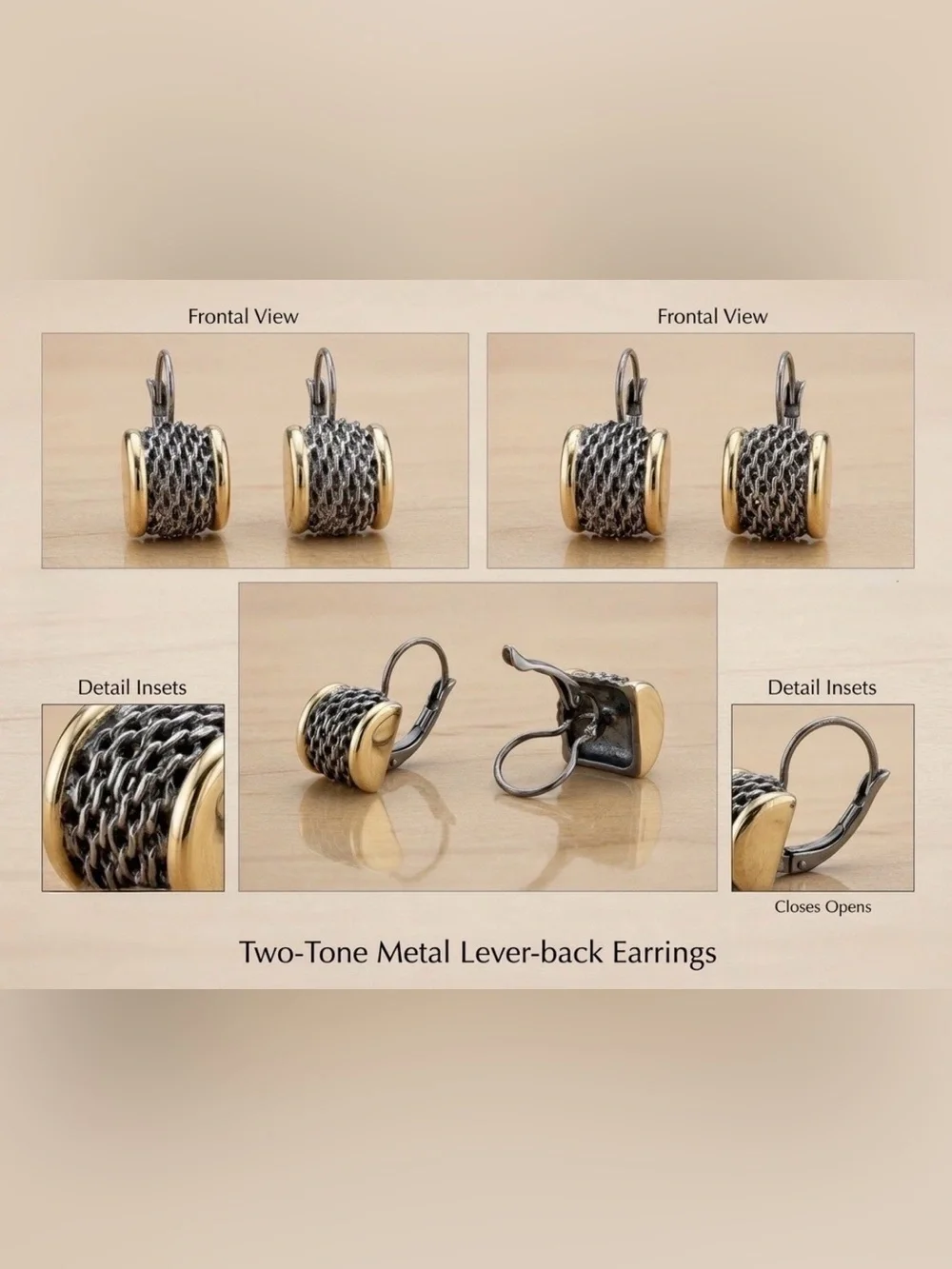 Vintage 90s Two-Tone Woven Mesh Lever-back Earrings